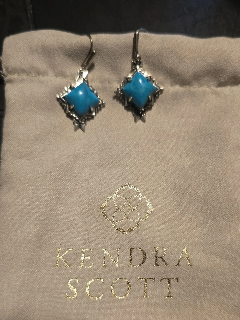 Kendra Scott Daphne Silver Drop Earrings in Variegated Turquoise Magnesite Blue